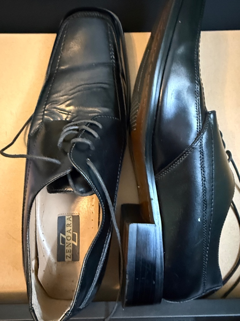 Black Leather Lace-Up Derby Shoes